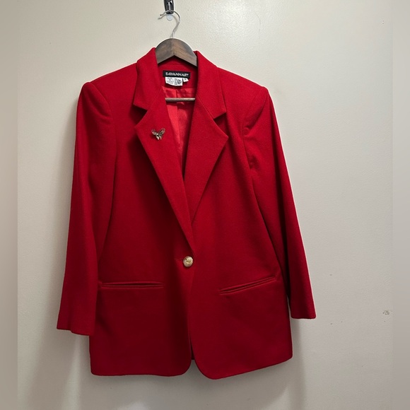 VINTAGE Savannah Red, 100% Pure Wool Blazer, Gold 
Button Closure Size 10P - Picture 3 of 14